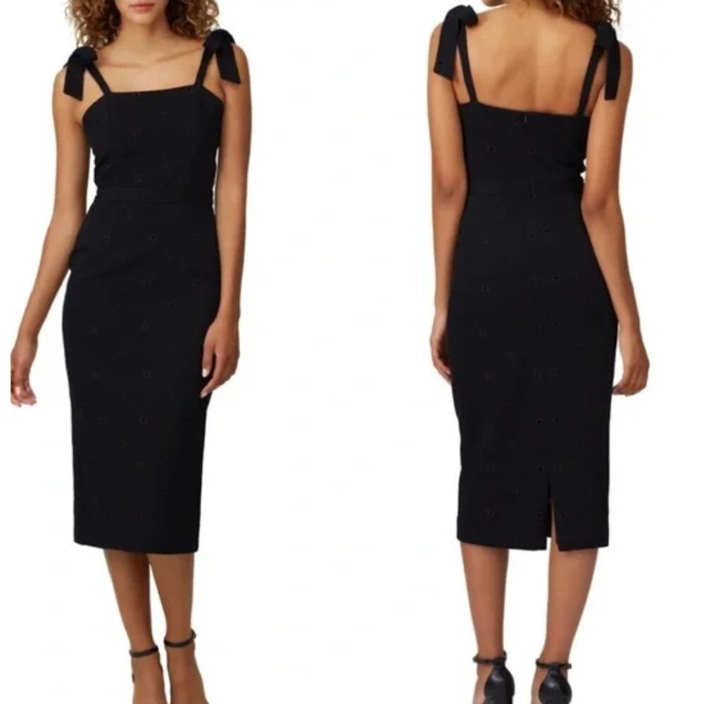 Hunter Bell Leighton Eyelet Cutout Tie Strap Denim Sleeveless Midi Dress Small